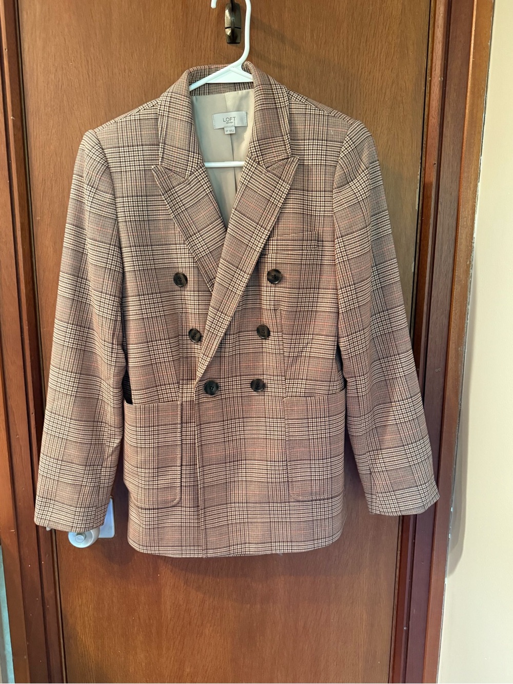 LOFT Petites Neutral Plaid Blazer in Beige and Taupe 6P